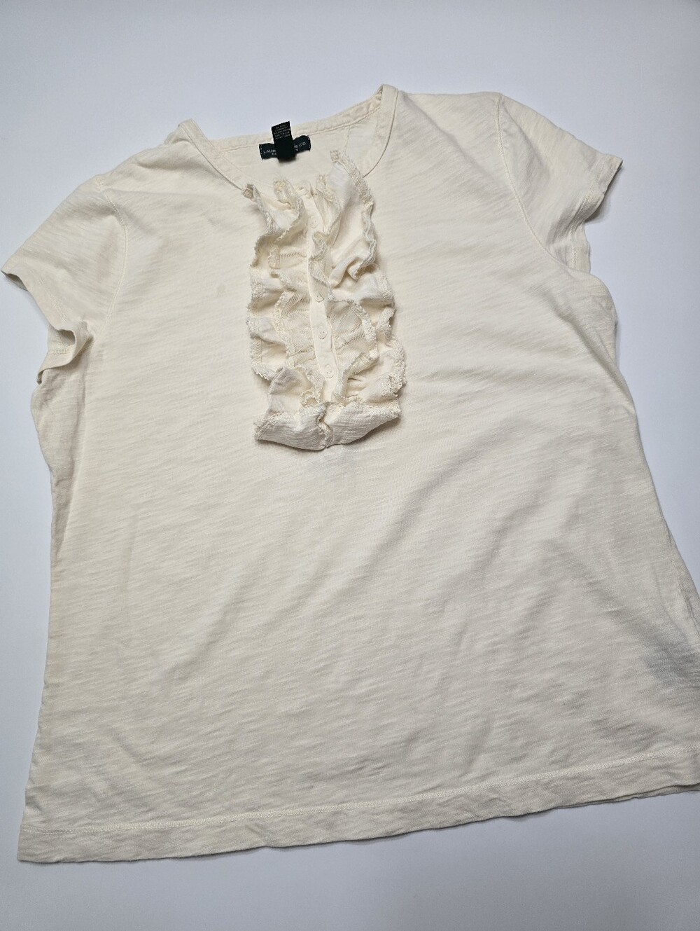 Ralph Lauren Women’s Cream Ruffle Front Short Sleeve Top